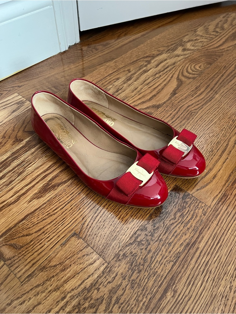 Salvatore Ferragamo Red Patent Vara Bow Flats